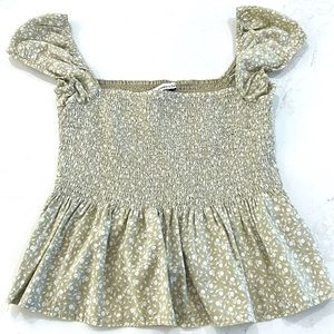 Abercrombie Puff Sleeve Babydoll Top - Green Floral - S